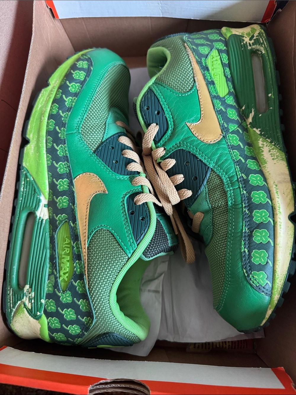 Nike Men’s Green and Gold Clover Air Max Sneakers